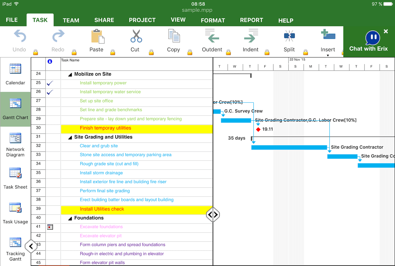 iProject Viewer with project plan